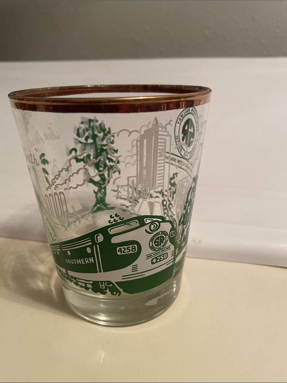 VINTAGE Southern Railway Look Ahead Look South Rocks Clear
Glass Gold Rim Train